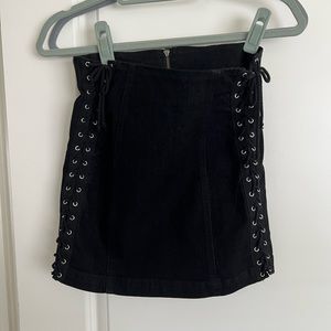 Black denim side tie skirt